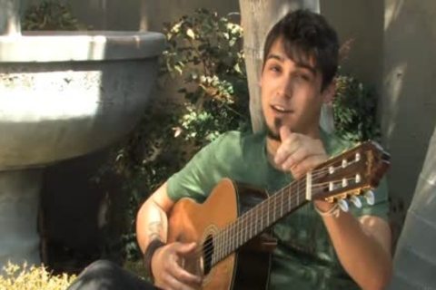 Guitar Playing lascivious lad Jerks Off His Latino schlong