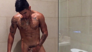 BarebackLatinoz - Swinger Erick jerking uncut dick in shower